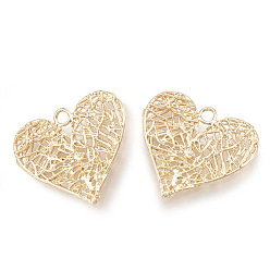 Real 18K Gold Plated Brass Pendants, Real 18K Gold Plated, Heart, 16.5x17x1.5mm, Hole: 1.5mm