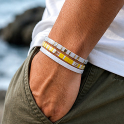 (52) Непрозрачная лаванда 3шт. 3 стили: браслеты из стеклянной плитки с бусинами в стиле бохо, эластичные браслеты, регулируемые штабелируемые браслеты, с синтетическими немагнитных гематита бисера, разноцветные, 6.30 дюйм (16 см) ~ 6.50 дюйм (16.5 см), 1 шт / стиль