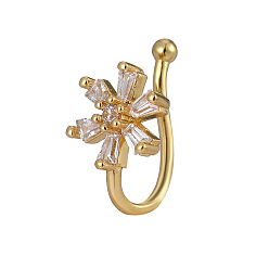 Цветок Латунные микропаве прозрачные кубические цирконии клипсы для носовой перегородки, украшения для пирсинга носа для женщин и мужчин, золотые, цветок, 12 мм, Цветок: 7x7 мм