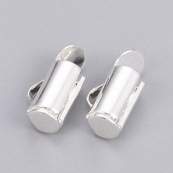 Silver Brass Slide On End Clasp Tubes, Slider End Caps, Silver Color Plated, 6x8x4mm, Hole: 1x2.5mm, Inner Diameter: 3mm
