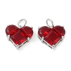 Красный Стойки обшивки латунные подвески, со стеклом, долговечный, без свинца и без кадмия, сердце, красные, 13.5x14x5.5 мм, отверстие : 4 мм