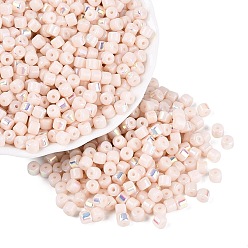 Misty Rose FGB Opaque Colours Glass Seed Beads, Rainbow Plated, Round Hole, Barrel, Misty Rose, 4x3.5mm, Hole: 0.9~1mm, about 3750pcs/pound
