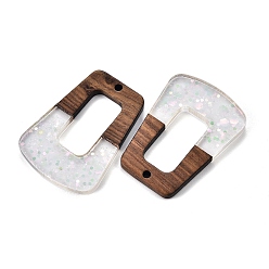 Лавандовый румянец Подвески из эпоксидной смолы и орехового дерева, с пайеткой / блестками, трапециевидные, лавандовый румянец, 37x27.5x3.5 мм, отверстие : 2 мм