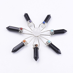 (946F)Морозный цвет внутри  Жонкиль / Непрозрачная зеленая подкладка Украшения из смешанной каменной чакры, с черным агатом и латунной фурнитурой, 115x18 мм