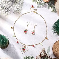 Золотой Комплект из рождественского колокольчика с эмалевым сплавом, ожерелья и серег-подвесок, ювелирные изделия нержавеющей стали устанавливает, золотые, 17.80 дюйм (452 мм)