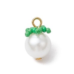 Белый Стеклянные жемчужные подвески, помидор, со стеклянными бусинами и железными петлями, белые, 15.5~16x10~11 мм, отверстие : 2 мм