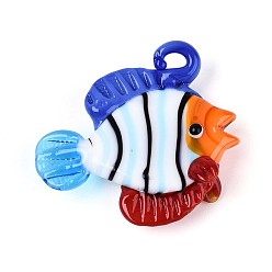 Разноцветный Подвески лэмпворк ручной работы, рыба, красочный, 44x46~48x12~15 мм, отверстие : 4~5x3 мм