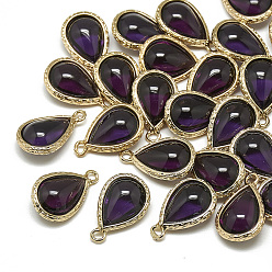 Индиго Стеклянные подвески, с фурнитурой латунной золотого тона, слеза, индиговые, 18.5x12.5x7 мм, отверстие : 1.5 мм