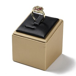 Светло-хаки Деревянное покрытие с подставками для колец из искусственной кожи, квадратный, светлый хаки, 5.15x5.15x5.65 см