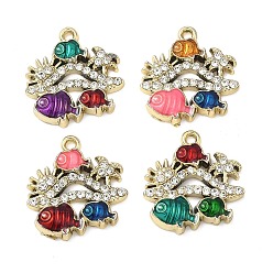 Золотой Подвески из сплава и страза, с эмалью, рыбы прелести, золотые, 19x19x3.5 мм, отверстие : 1.6 мм