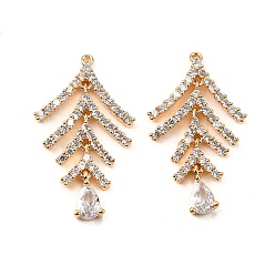 Настоящее золото 18K Латунные микро проложить кубического циркония подвески, без кадмия, без никеля и без свинца, золотые, 29.5x17.5x3 мм, отверстие : 0.8 мм, 2 шт / комплект