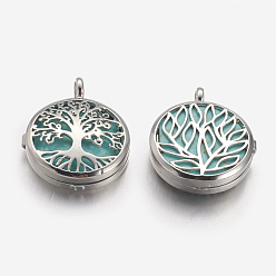 Synthetic Turquoise Synthetic Turquoise Pendants, with Brass Diffuser Locket Findings, Flat Round with Tree, 31x26x8mm, Hole: 4mm
