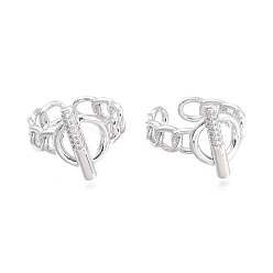 Платинированный Латунные кольца из манжеты с прозрачным цирконием, открытые кольца, кольцо с баром, Реальная платина, размер США 7 1/4 (17.5 мм)