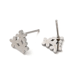 Stainless Steel Color 304 Stainless Steel Stud Earrings, Flower, Stainless Steel Color, 8x9mm