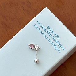 Сердце Серьги-гвоздики с розовыми кубическими цирконами из латуни, платина, сердце, 18 мм, штифты : 0.8 мм