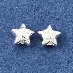 Серебро Латунные бусины, звезда с китайским иероглифом, серебряные, 7x7x4.5 мм, отверстие : 1.6 мм