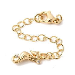 Настоящее золото 18K Удлинитель цепи из прозрачного кубического циркония из латуни с микропаве, цепочки с застежками-карабинами и подвесками в виде морских коньков, реальный 18 k позолоченный, 75 мм, отверстие : 2.7 мм