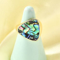 Настоящее золото 18K Латунные манжеты в стиле океана для женщин, с естественной оболочкой paua, треугольные, реальный 18 k позолоченный, 18.5 мм