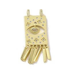 Настоящее золото 18K Латунные микропаве прозрачные подвески с фианитом, прямоугольник с подвесками в виде глаз и кисточек, реальный 18 k позолоченный, 34.5x13.5x4.5 мм, отверстие : 2 мм