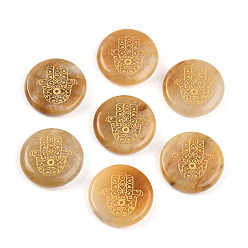 Топаз Нефрит Кабошоны из натурального топазового нефрита, плоский круглый с золотой металлической оплеткой в виде руки хамсы, 24.5~25.5x5~7.5 мм