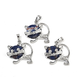 Содалитовое Кулоны для котят из натурального содалита, милые латунные подвески в форме кошки, платина, долговечный, стойки покрытие, 28.5x30.5x10 мм, отверстие : 8x5 мм
