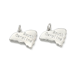 Platinum Brass Pendants, Nuggets with Word South Caroline Charms, Long-Lasting Plated, Rack Plating, Lead Free & Cadmium Free, Platinum, 16x20x2.5mm, Jump Ring: 5x1mm, 3mm inner diameter