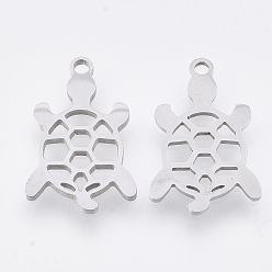Stainless Steel Color Non-Tarnish 201 Stainless Steel Pendants, Laser Cut Pendants, Tortoise, Stainless Steel Color, 17.5x11.5x1mm, Hole: 1.4mm