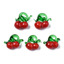 FireBrick Handmade Lampwork Pendants, Cherry, FireBrick, 17~19x17~21x8~9mm, Hole: 3~5x2~3mm