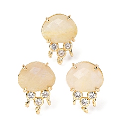 Лунный Камень Фурнитура для сережек-гвоздиков из латуни с микропаве из кубического циркония и натуральным лунным камнем, медуза, граненые, стойки покрытие, 19.5x13 мм, отверстие : 1.8 мм, штифты : 0.8x12.5 мм