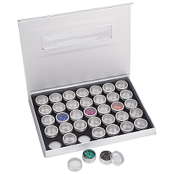 Платина 35Набор алюминиевых жестяных банок с колоннами, Контейнеры для хранения украшений для ногтей из алюминиевой банки, с прямоугольной коробкой, платина, 3.25x1.65 см