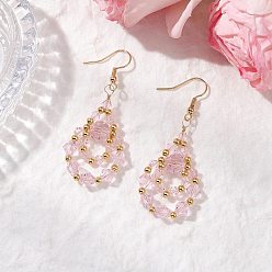 Фиолетовый 304 из нержавеющей стали болтаться серьги, со стеклом, слеза, золотые, фиолетовые, 58x23.5 мм