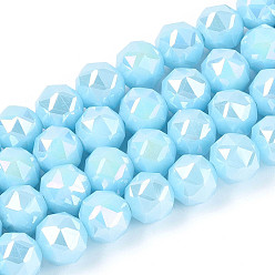 Светло-Голубой Нити из непрозрачных круглых бусин из стекла с покрытием цвета AB, граненые, Небесно-голубой, 7.5~8.5x7~7.5 мм, отверстие : 1.2~1.6 мм, около 25~26 шт / нитка, 6.89~7.48'' (17.5~19 см)