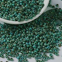 (RR4514) Opaque Turquoise Blue Picasso MIYUKI Round Rocailles Beads, Japanese Seed Beads, (RR4514) Opaque Turquoise Blue Picasso, 8/0, 3mm, Hole: 1mm, about 422~455pcs/bottle, 10g/bottle