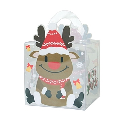 Олень Квадратные прозрачные коробки для выпечки из пвх, подарочная коробка на рождественскую тематику, для мини торта, кекс, упаковка печенья, Узор оленя, 90x90x140 мм