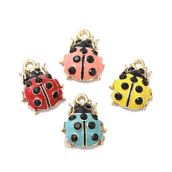 Mixed Color Alloy Enamel Pendants, with Rhinestone, Ladybug Charm, Light Gold, Mixed Color, 18x14x5mm, Hole: 1.8mm