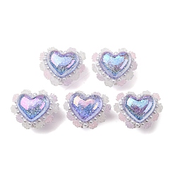 Lila Imitationsperlen aus Kunstperlen und Polymerclay (Rot, Weiß, Schwarz, Wasser, Wasser), Herz & Rose, lila, 22.5~24x27~29x23~24 mm, Bohrung: 2~3 mm