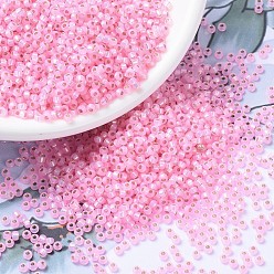 (RR643) Dyed Pink Silverlined Alabaster MIYUKI Round Rocailles Beads, Japanese Seed Beads, (RR643) Dyed Pink Silverlined Alabaster, 11/0, 2x1.3mm, Hole: 0.8mm, about 1100pcs/bottle, 10g/bottle