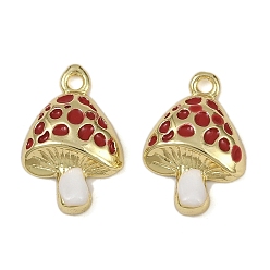 Красный Латунь эмаль подвески, грибное очарование, долговечный, без кадмия и без свинца, стойки покрытие, реальный 18 k позолоченный, красные, 19x12.5x4.5 мм, отверстие : 1.6 мм