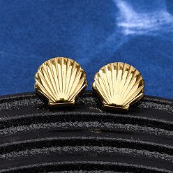 Настоящее золото 18K 304 из нержавеющей стали серьги, ионное покрытие (ip), формы раковины, реальный 18 k позолоченный, 10x10 мм