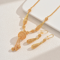 Золотой Комплекты из полых круглых каплевидных серег и ожерелий для свадеб и торжеств, золотые