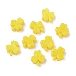 Yellow Vintage Handmade Porcelain Beads, Fancy Antique Glazed Porcelain, Clover, Yellow, 12.5x11x4.5mm, Hole: 2mm