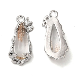 Sandy Brown Brass Micro Pave Cubic Zirconia Pendants, with Glass Finding, Nickel Free, Teardrop, Sandy Brown, 15.4x6.9x3.6mm, Hole: 1.2mm