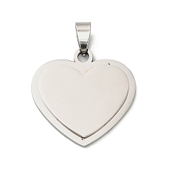 Нержавеющая Сталь Цвет 304 подвески из нержавеющей стали для штамповки заготовок, шарма сердца, анти-тускнение, цвет нержавеющей стали, 30x30x2.5 мм, отверстие : 9x4.5 мм