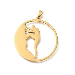 Настоящее золото 18K 304 подвески из нержавеющей стали, лазерная резка, плоский круглый с подвеской в виде скалолазки, реальный 18 k позолоченный, 35x33x1.5 мм, отверстие : 6x3 мм