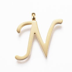 Letter N 304 подвески из нержавеющей стали, Начальная буква, letter.n, золотые, золотые, 18.5x18x2 мм, отверстие : 2 мм