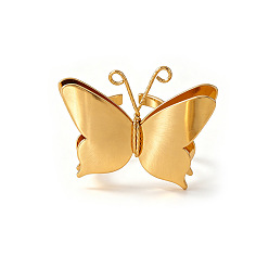 Golden Brass Cuff Open Rings for Women, Butterfly, Golden, 17mm