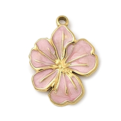 Бледно-Розовый 304 нержавеющей стальной эмали подвески, , ионное покрытие (ip), реальный 18 k позолоченный, розовый жемчуг, 16x12x2 мм, отверстие : 1.2 мм