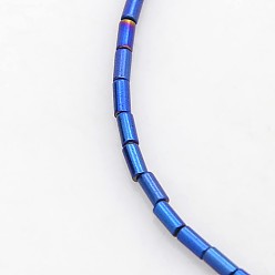 Blue Plated Electroplate Non-magnetic Synthetic Hematite Beads Strands, Column, Blue Plated, 3x1mm, Hole: 0.5mm, about 135pcs/strand, 15.7 inch