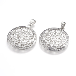 Platinum Alloy Pendant Cabochon Open Back Settings, Flat Round, Platinum, Tray: 22mm, 34x30x3.5mm, Hole: 4x7mm