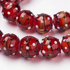 Red Handmade Lampwork Beads Strands, Round, Red, 13mm, Hole: 2mm, 33pcs/strand, 14.96 inch